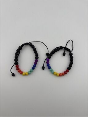 2pc Pride Rainbow & Black Lava Rock Beaded Bracelet Set - Gift Boxed